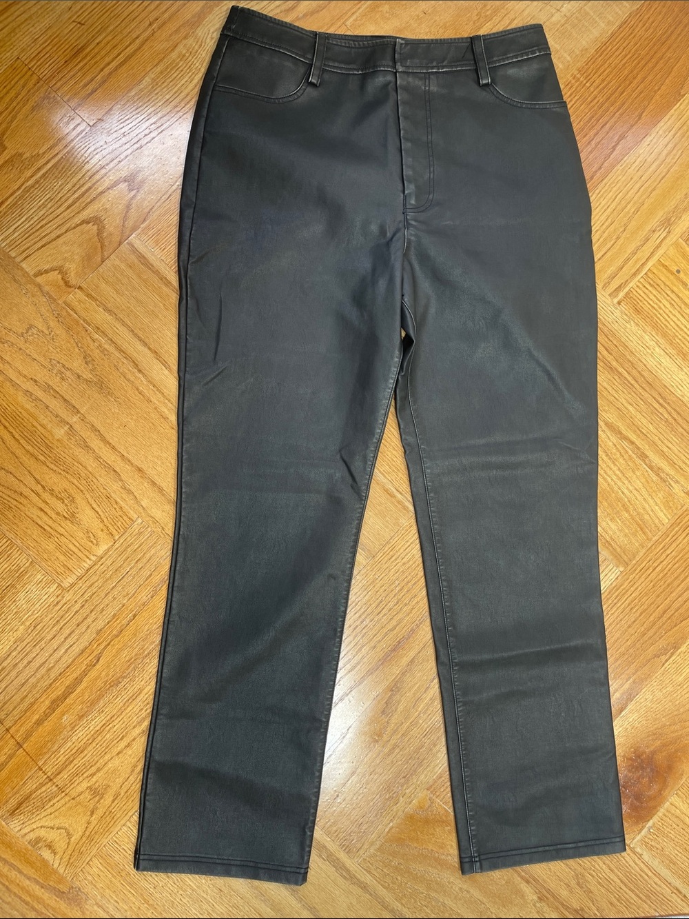 ASOS women’s leather Slim Straight Jeans in Black